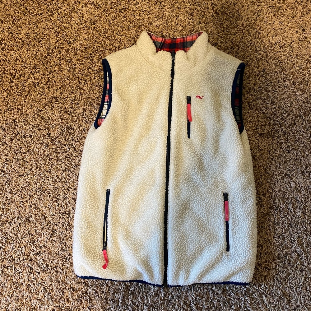 Girls white/plaid reversible vineyard vine vest